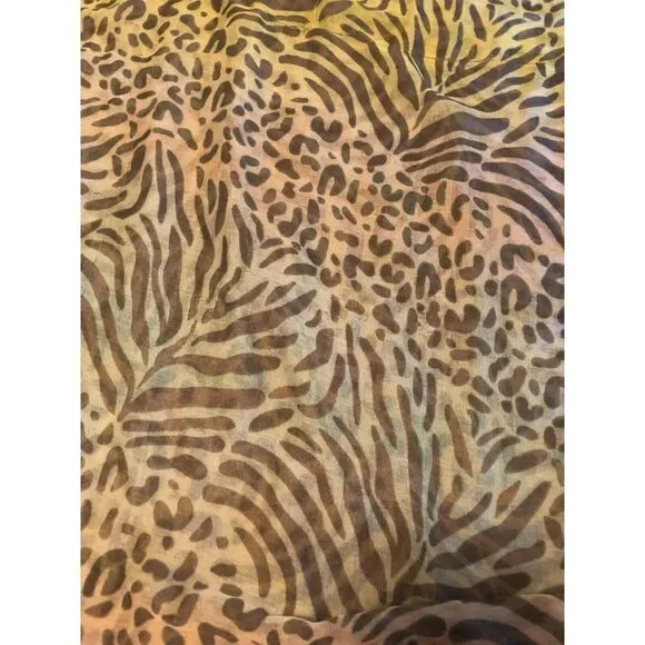 Vintage SCARF Shawl 19x68 Sheer Large Pastel Print Leopard Zebra Print Rectangle - Picture 2 of 4
